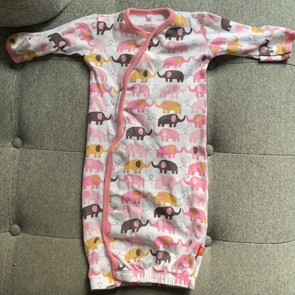 Magnetic Me by Magnificent Baby Gown Onesie, Elephant Theme Pattern, Newborn NB